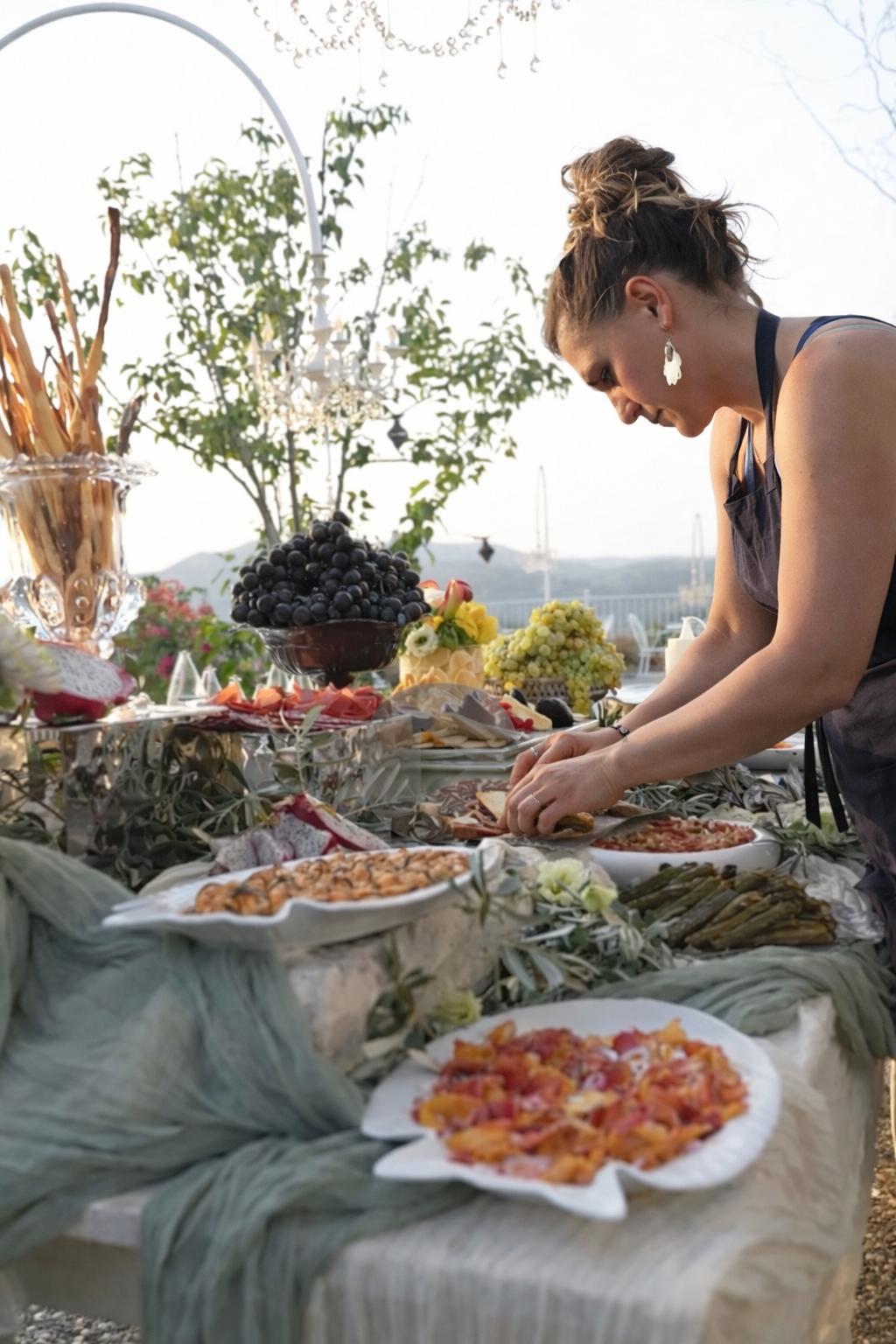 Chef Leyla preparing the table outdoors